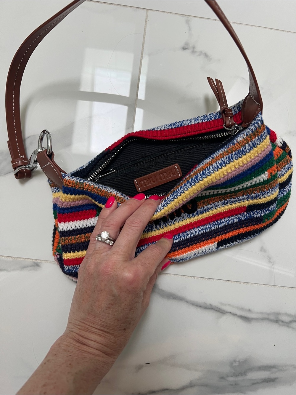 Miu Miu crochet shoulder bag with brown strap - Picture 7 of 7